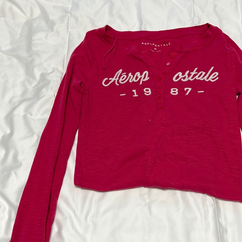 Aeropostale M Pink LS button front shirt